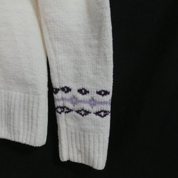 DENVER HAYES | small | Ivory Chenille Zip-Up Cardigan with Purple Pattern | NWOT - Picture 14 of 14
